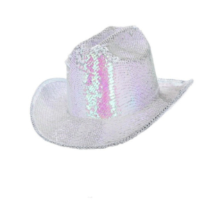 Paljett Cowboy Hatt Iriserende Hvit