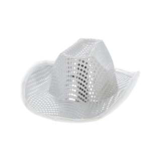 LED Paljett Cowboyhatt Sølv