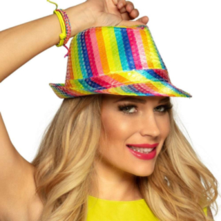 Paljett Trilby Hatt Regnbue