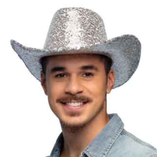 Glitter Cowboyhatt Sølv