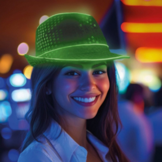 Paljett LED Fedora Grønn