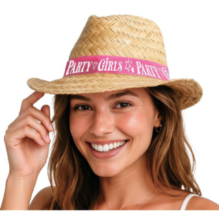 Party Girls Stråhatt Beige og Rosa