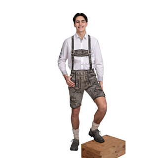 Kort Skinn Lederhosen Grå