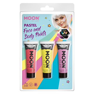 Moon Glow Pastell Neon UV Ansiktsmaling, Korall/Gul/Lilla