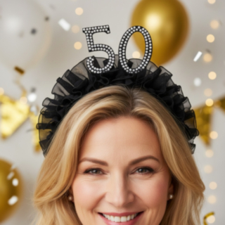 50 År Bursdag Perle Hårbøyle Svart