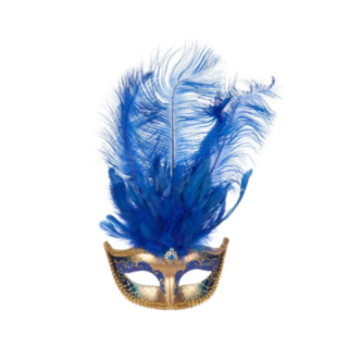 Venedig Maske med Fjær Blå