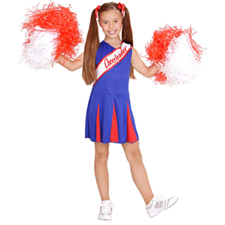 Cheerleader Blå og Rød Barnekostyme