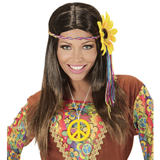Hippie Parykk med Blomst Brun