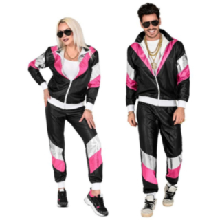 1980 Joggedress Kostyme Svart og Rosa