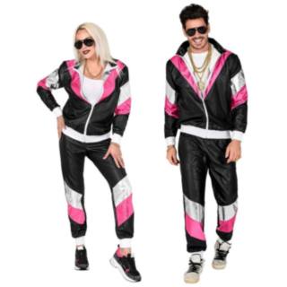 1980 Joggedress Kostyme Svart og Rosa