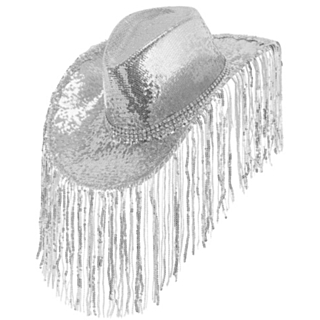 Paljett Cowboyhatt Sølv