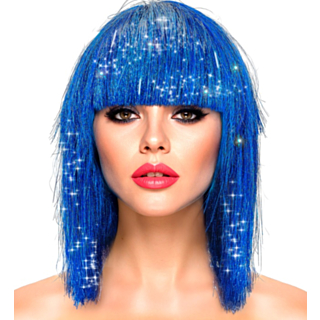 Glitter Disco Parykk Blå
