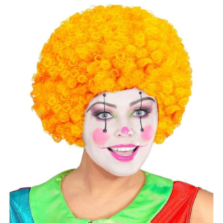 Afro Klovneparykk Oransje og Gul