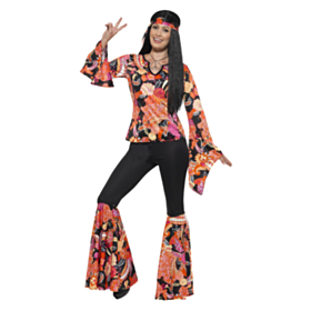 Blomster Hippie Kostyme Svart