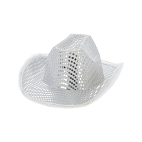 LED Paljett Cowboyhatt Sølv
