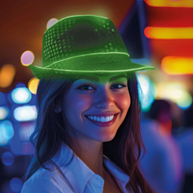 Paljett LED Fedora Grønn