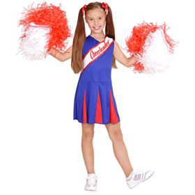 Cheerleader Blå og Rød Barnekostyme