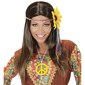 Hippie Parykk med Blomst Brun