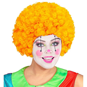Afro Klovneparykk Oransje og Gul