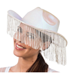 Glitrende Cowboyhatt med Frynser Hvit