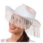 Glitrende Cowboyhatt med Frynser Hvit