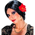 Carmen-parykk med rød blomst