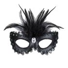 Venezia-maske med fjær svart