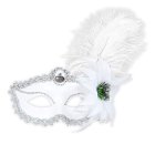 Hvit øyemaske med rose og fjær