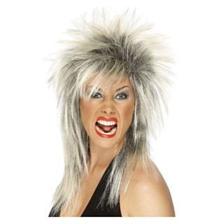 80-talls Rockdiva Parykk Blond og Svart