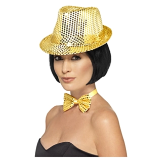 Trilby Hatt Paljetter Gull