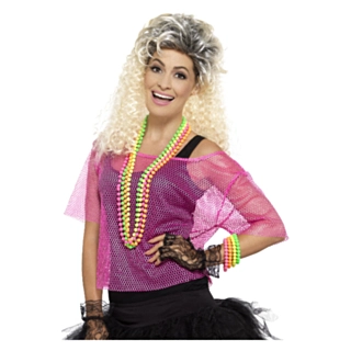 80-talls Bluse Fiskenett Neonrosa