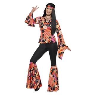 Blomster Hippie Kostyme Svart