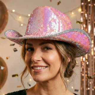 Paljett Cowboy Hatt Iriserende Rosa