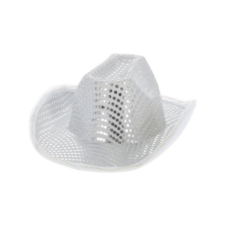 LED Paljett Cowboyhatt Sølv