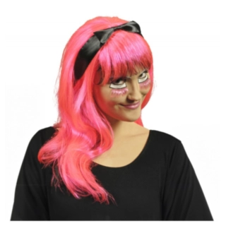 Neon Parykk med Sløyfe Rosa