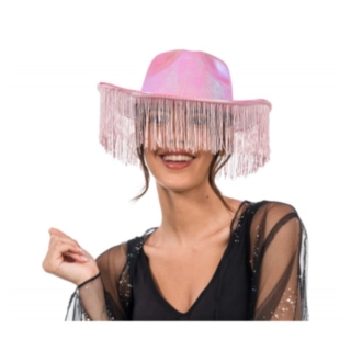 Glitrende Cowboyhatt med Frynser Lyserosa