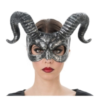 Demon Maske med Horn Sølv