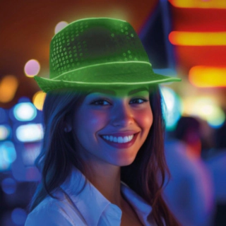 Paljett LED Fedora Grønn