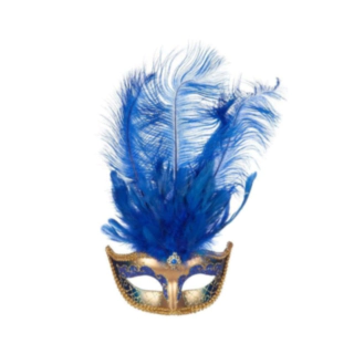 Venedig Maske med Fjær Blå
