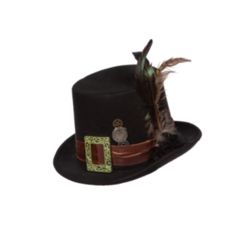 Steampunk Flosshatt med Fjær Svart