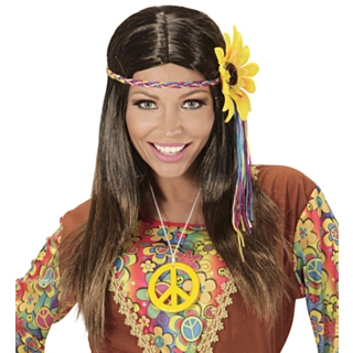 Hippie Parykk med Blomst Brun