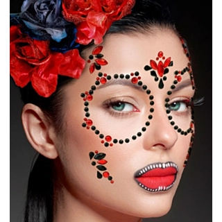Dia de los Muertos Ansiktssmykker Rød og Svart