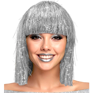 Glitter Disco Parykk Sølv