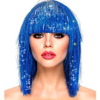 Glitter Disco Parykk Blå