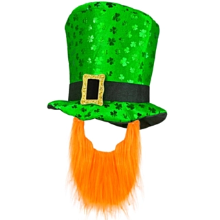 Leprechaun Flosshatt & Skjegg Grønn