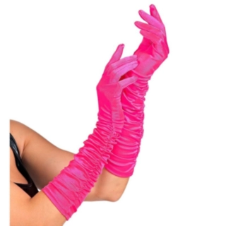Lange Sateng Plissé Hansker Rosa