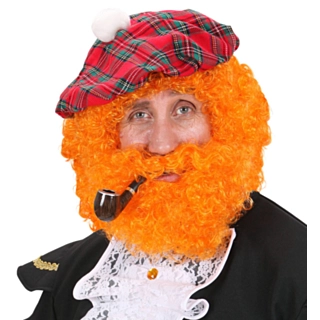 Skotsk Leprechaun Krøllete Parykk & Skjegg Oransje