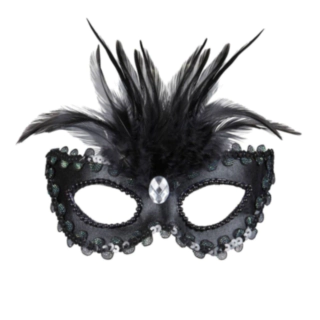 Venezia-maske med fjær svart