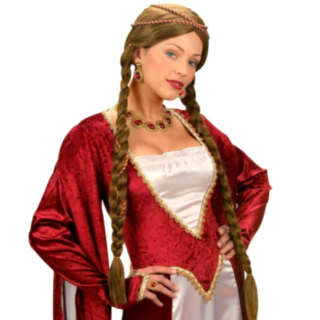 Brun renessansedronning parykk